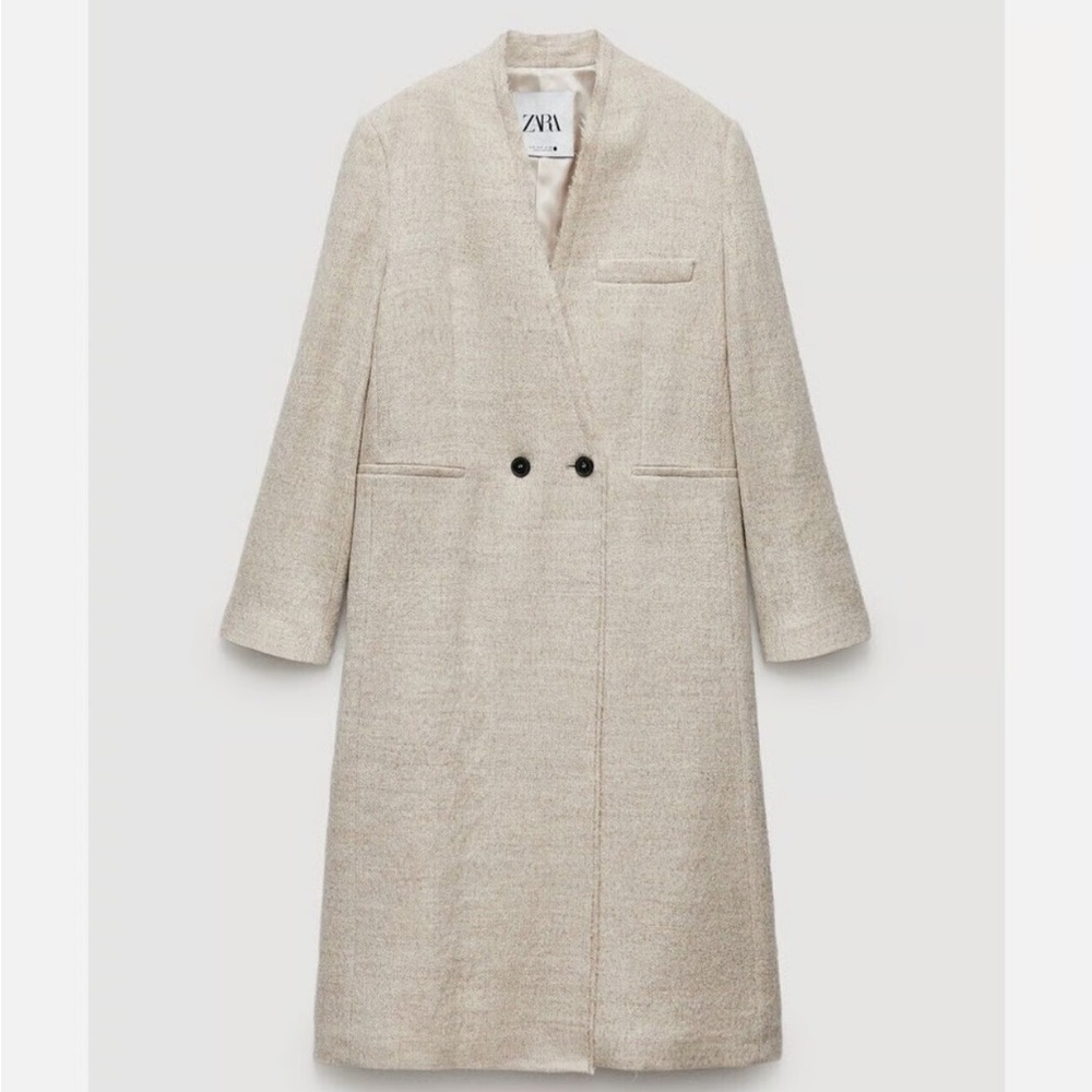 Zara NWT COLLARLESS MANTECO WOOL COAT SZ SMALL